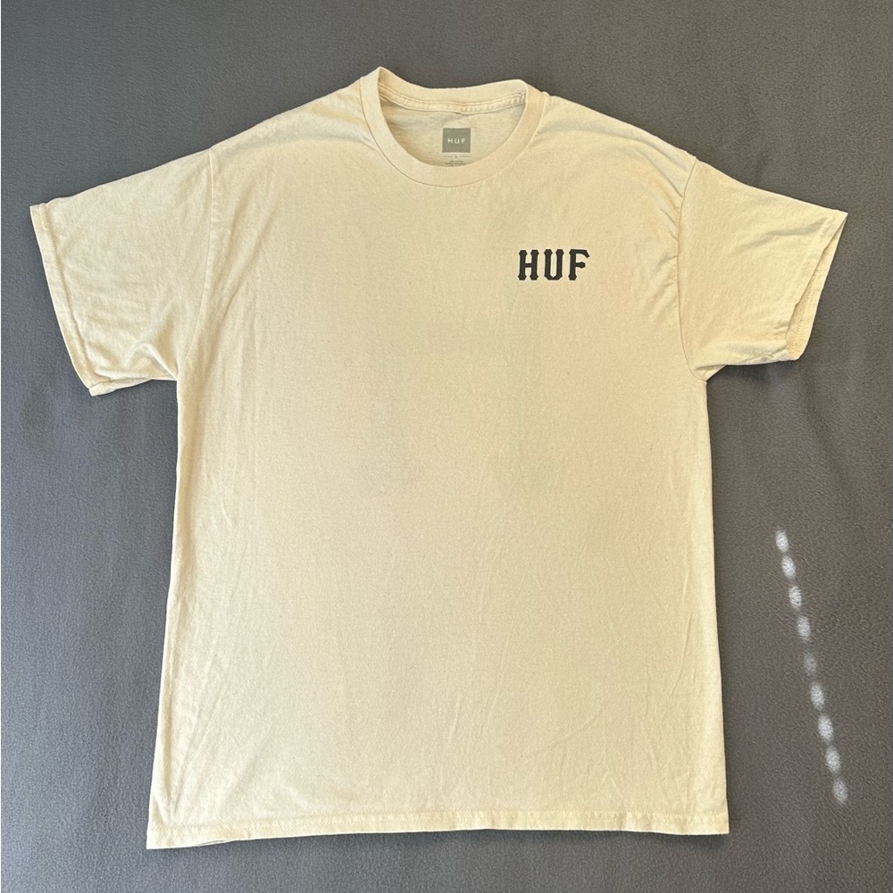 HUF Shirt Adult Large Beige Big H Logo Essentials Classic Crewneck Mens